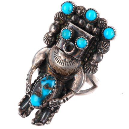 sz6 Jerry Roan Navajo sterling silver Kachina ring with nice turquoise