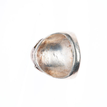 sz11 vintage Navajo sterling silver turquoise ring with feather on side