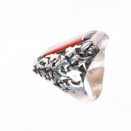 sz9 Larry Castillo Navajo sterling silver turquoise/coral inlay ring