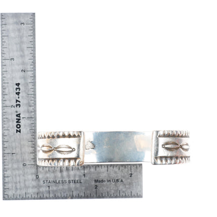 7.5" c1950 Mark Chee Navajo sterling silver deep stamped heavy cuff bracelet