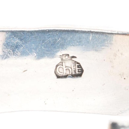 7.5" c1950 Mark Chee Navajo sterling silver deep stamped heavy cuff bracelet