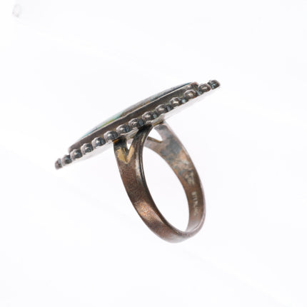 sz8 40's-5's vintage Navajo sterling silver long ring with nice turquoise