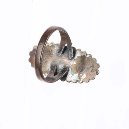 sz8 40's-5's vintage Navajo sterling silver long ring with nice turquoise