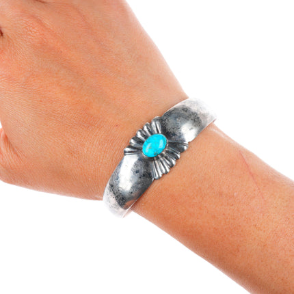 6.5" vintage Navajo sterling silver waterweb turquoise cuff bracelet