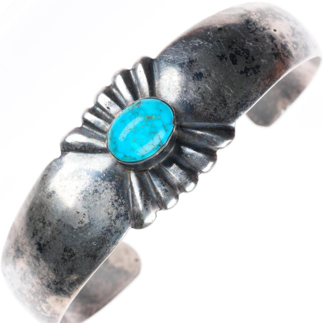 6.5" vintage Navajo sterling silver waterweb turquoise cuff bracelet