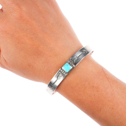 6.6" Jesse Robbins - Muscogee (Creek) Ingot coin silver-turquoise cuff bracelet