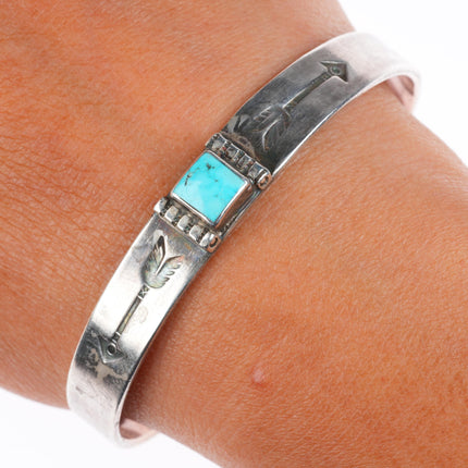 6.6" Jesse Robbins - Muscogee (Creek) Ingot coin silver-turquoise cuff bracelet