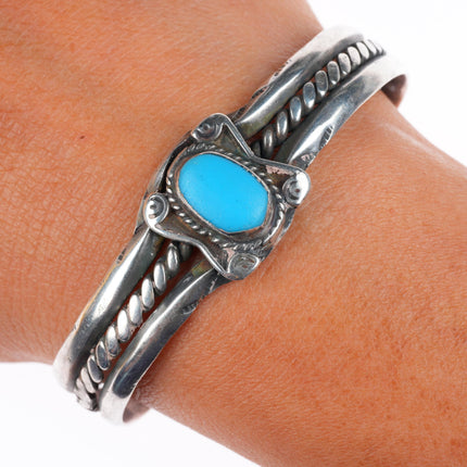 6.3" c1930 vintage Navajo Hubbell Glass carinated sterling silver cuff bracelet