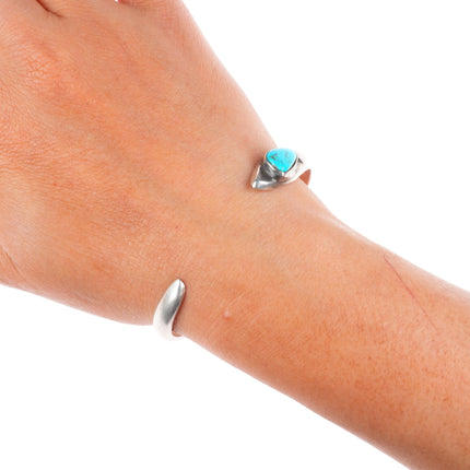 6.4" c1950 Vintage Navajo sterling silver rattlesnake cuff bracelet w/turquoise