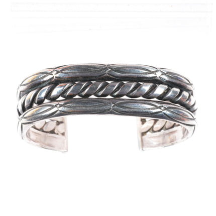6.7" vintage Navajo intricately stamped twisted center wire cuff bracelet