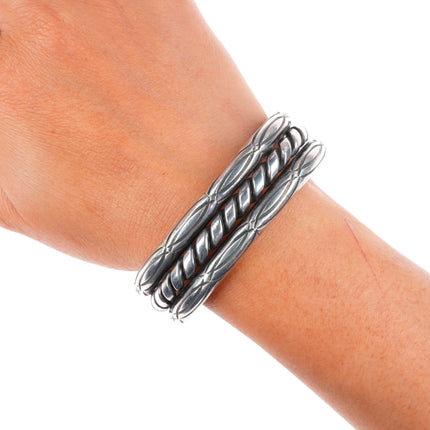 6.7" vintage Navajo intricately stamped twisted center wire cuff bracelet