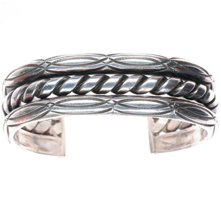 6.7" vintage Navajo intricately stamped twisted center wire cuff bracelet