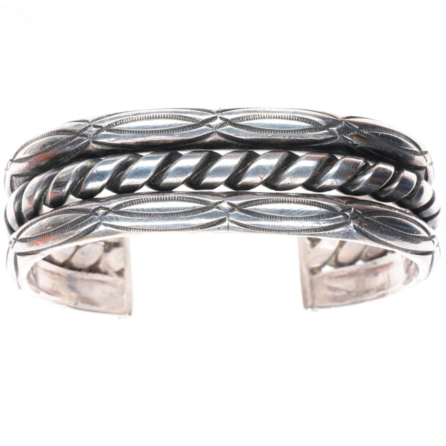 6.7" vintage Navajo intricately stamped twisted center wire cuff bracelet