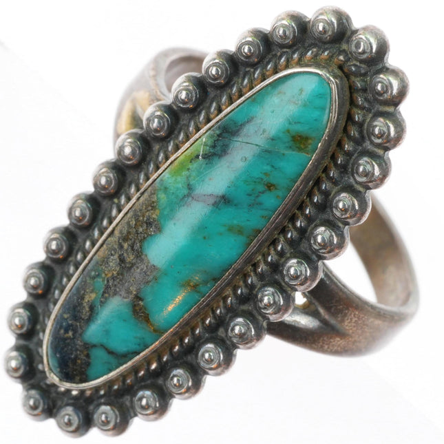 sz8 40's-5's vintage Navajo sterling silver long ring with nice turquoise