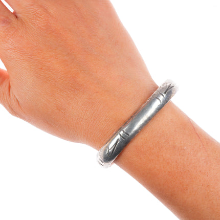 6.2" Vintage Navajo ingot silver chiseled stacker cuff bracelet