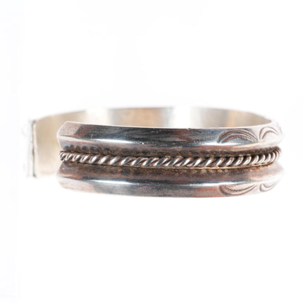 6.4" vintage Navajo carinated stamped sterling silver cuff bracelet twisted wire