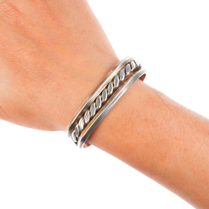 6" Vintage Navajo sterling silver stamped double carinated cuff bracelet