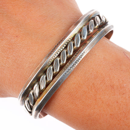 6" Vintage Navajo sterling silver stamped double carinated cuff bracelet