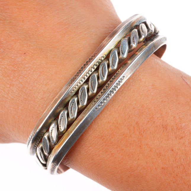 6" Vintage Navajo sterling silver stamped double carinated cuff bracelet
