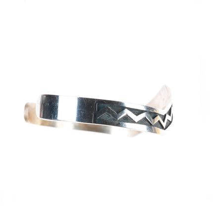 7" Cyrus Josytewa Hopi overlay zig-zag sterling silver cuff bracelet