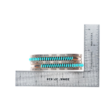 6.1" Octavius & Irma Seowtewa Zuni sterling silver turquoise cuff bracelet