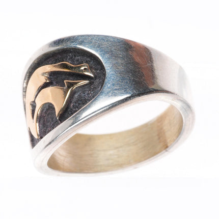 sz6.5 Vintage MM Rogers 14k gold sterling silver spirt bear ring MJ