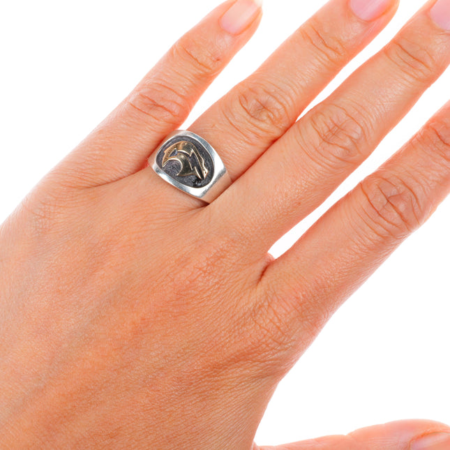 sz6.5 Vintage MM Rogers 14k gold sterling silver spirt bear ring MJ