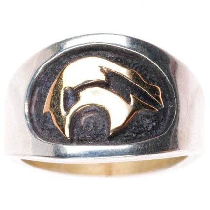 sz6.5 Vintage MM Rogers 14k gold sterling silver spirt bear ring MJ
