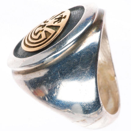 sz7.5 Jason Takala Hopi 14k gold sterling silver man in the maze ring