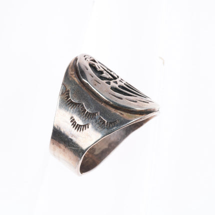 sz11 vintage Navajo sterling silver bear paw overlay men's ring