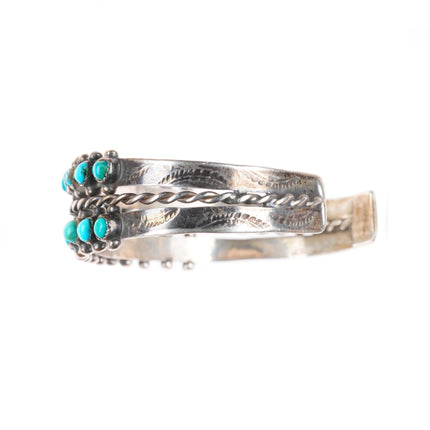 6.2" 1940's vintage Zuni sterling silver 2 row snake eye turquoise cuff bracelet