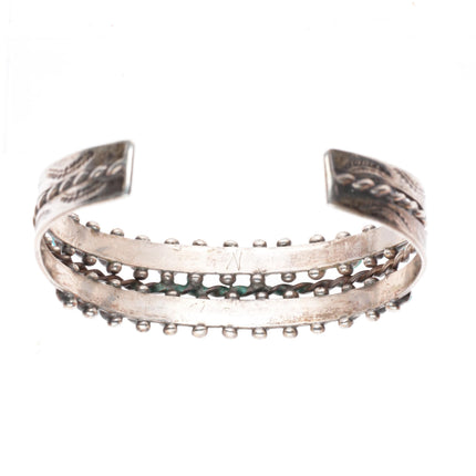 6.2" 1940's vintage Zuni sterling silver 2 row snake eye turquoise cuff bracelet