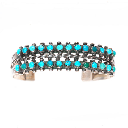 6.2" 1940's vintage Zuni sterling silver 2 row snake eye turquoise cuff bracelet