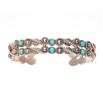 6.4" 40's-50's vintage Navajo sterling silver snake eye turquoise cuff bracelet