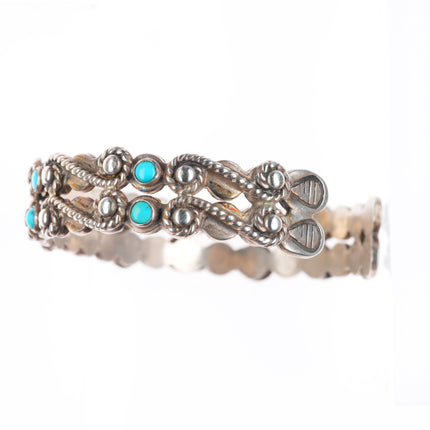 6.4" 40's-50's vintage Navajo sterling silver snake eye turquoise cuff bracelet