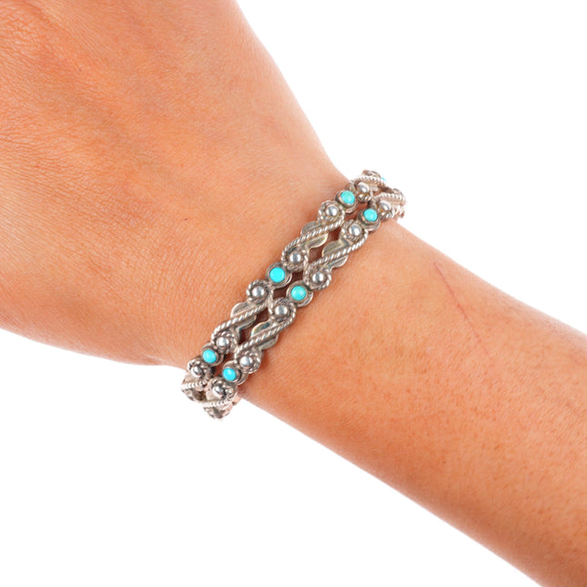 6.4" 40's-50's vintage Navajo sterling silver snake eye turquoise cuff bracelet