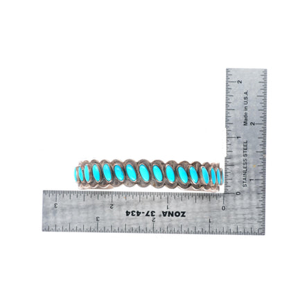 6.4" c1950 Vintage Fred Harvey era sterling silver turquoise row cuff bracelet