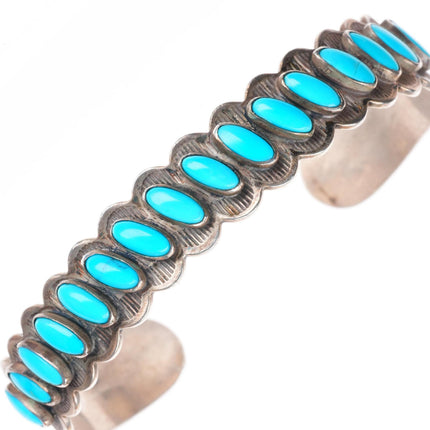 6.4" c1950 Vintage Fred Harvey era sterling silver turquoise row cuff bracelet