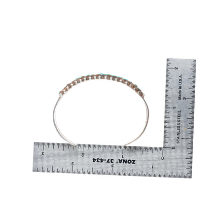 6.1" Vintage 40's-50's Zuni sterling silver slant row turquoise cuff bracelet