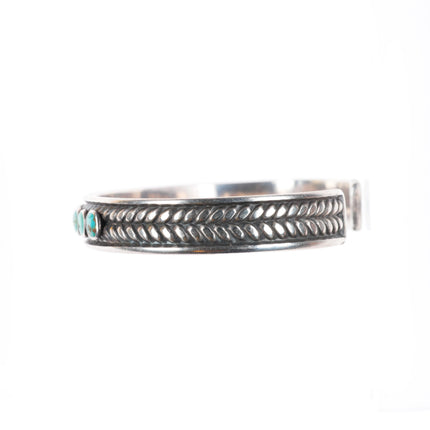 6.3" c1930 Navajo snake eye turquoise twisted wire ingot silver cuff bracelet