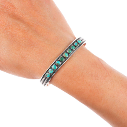 6.3" c1930 Navajo snake eye turquoise twisted wire ingot silver cuff bracelet