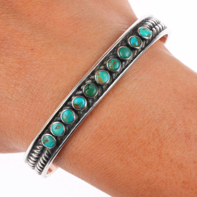 6.3" c1930 Navajo snake eye turquoise twisted wire ingot silver cuff bracelet