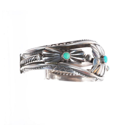 6.4" 30's-40's vintage Navajo sterling silver snake eye turquoise cuff bracelet