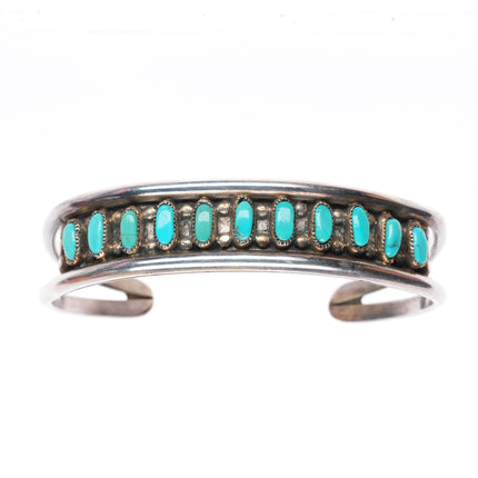 6.25" vintage L.V. Gasper Zuni sterling silver turquoise row cuff bracelet