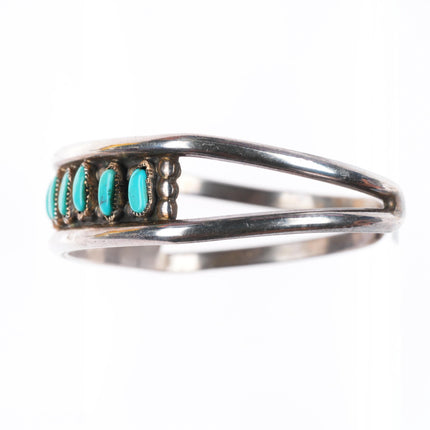 6.25" vintage L.V. Gasper Zuni sterling silver turquoise row cuff bracelet