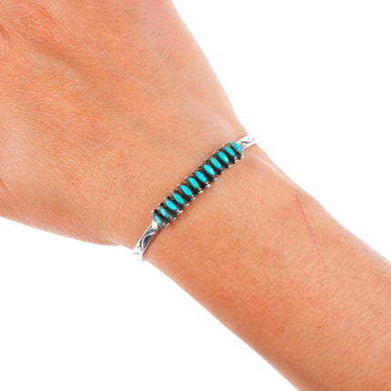 6" vintage Lonjose Zuni sterling silver turquoise needlepoint row cuff bracelet