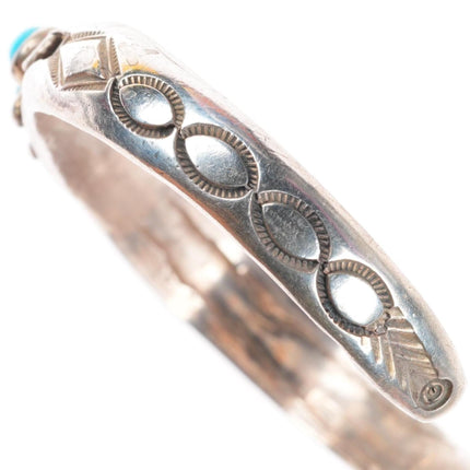 6.5" 20's-30's Historic Navajo ingot silver deep stamped turquoise cuff bracelet