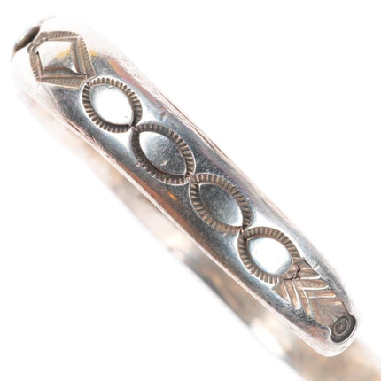 6.5" 20's-30's Historic Navajo ingot silver deep stamped turquoise cuff bracelet