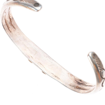 6.5" 20's-30's Historic Navajo ingot silver deep stamped turquoise cuff bracelet