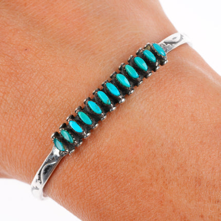 6" vintage Lonjose Zuni sterling silver turquoise needlepoint row cuff bracelet